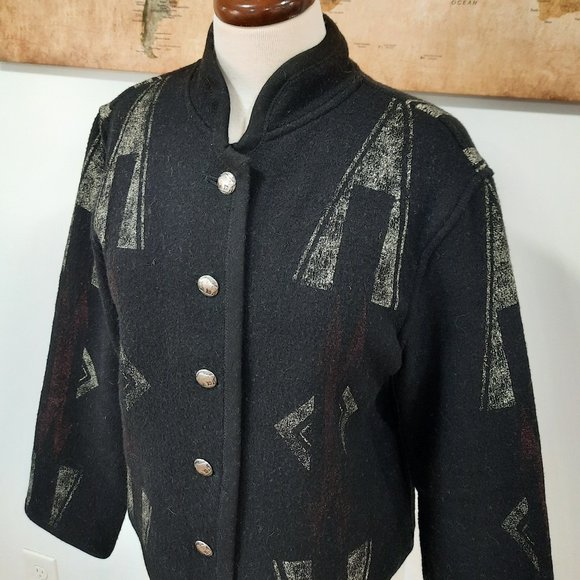 Vtg 90s Southwestern wool jacket w/ buffalo buttons - Chico's brand - Picture 2 of 13